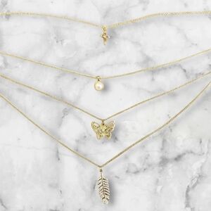 Golden‎ Layered Necklace Set Cross Pearl Butterfly Feather Charm Pendant Fashion